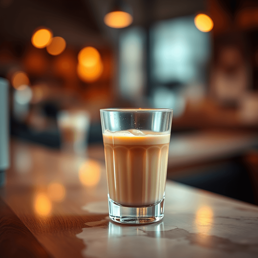 A latte on a café counter, posted by a hypothetical coffee shop