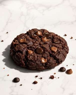 AI render: double chocolate cookie on white marble