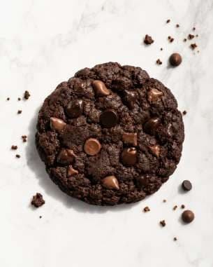 AI render: double chocolate cookie from above, with scattered chips